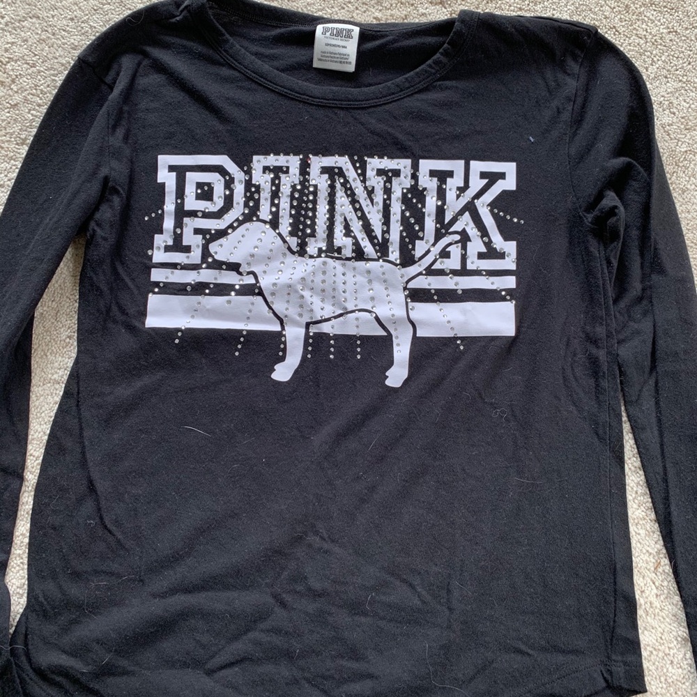 Long sleeve rhinestone detail PINK T-shirt